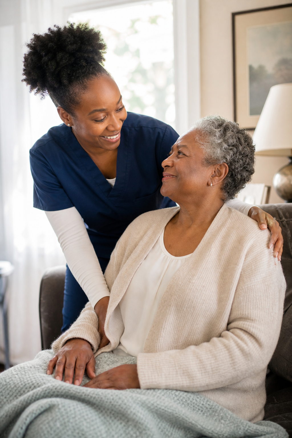 Caregiver holding patient's hands
